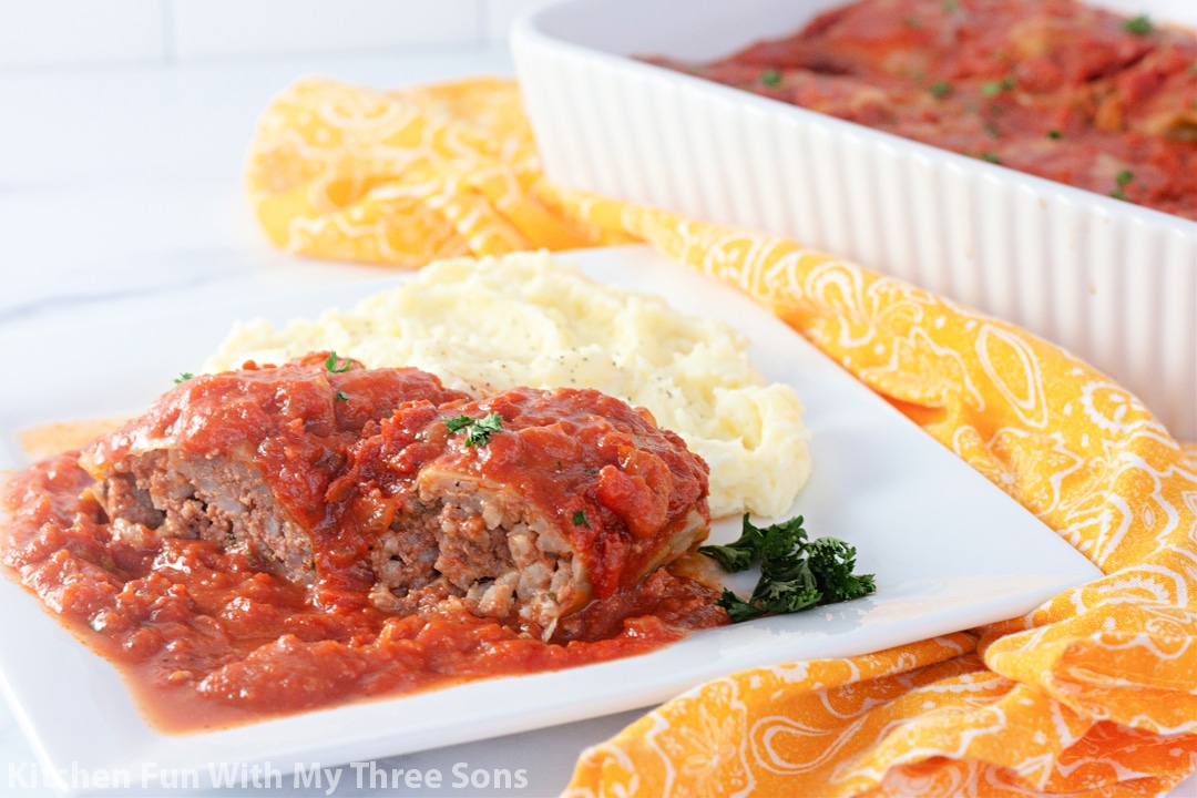 Cabbage rolls on a plate with mashed potatoes