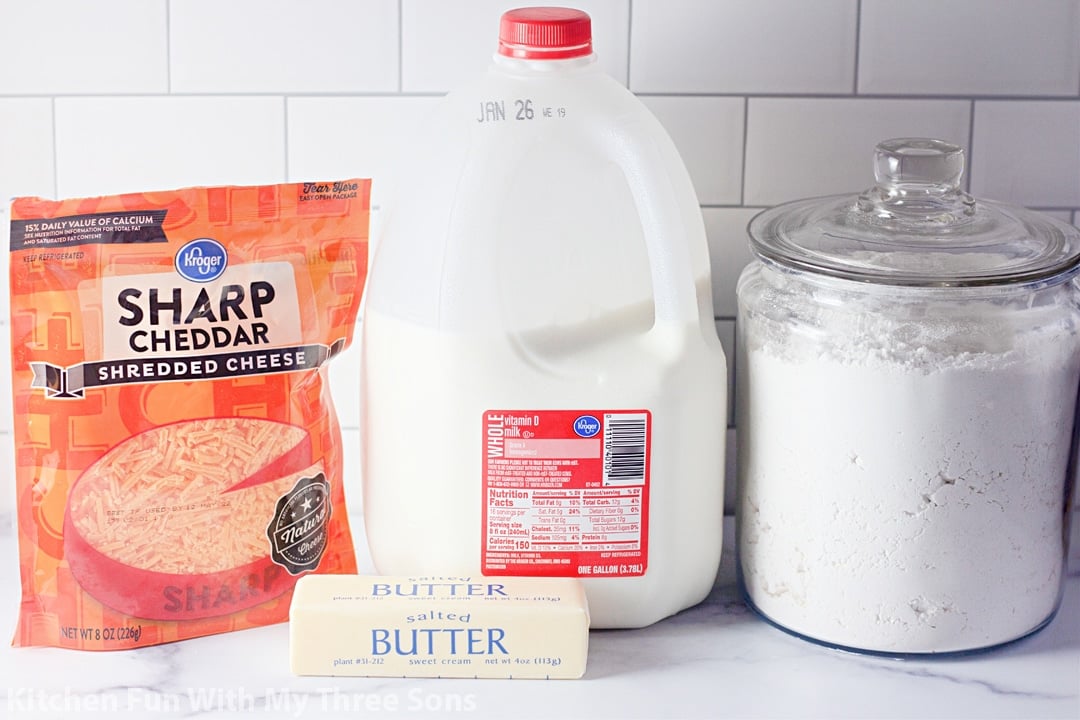 ingredients to make Homemade Cheese Sauce.