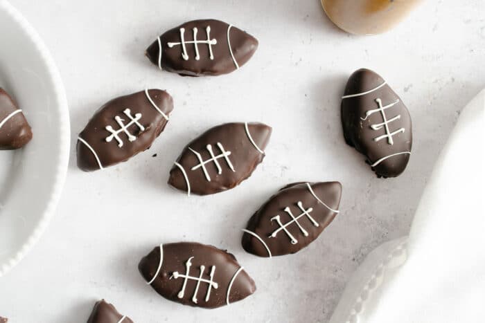 Peanut Butter Chocolate Footballs on a white background