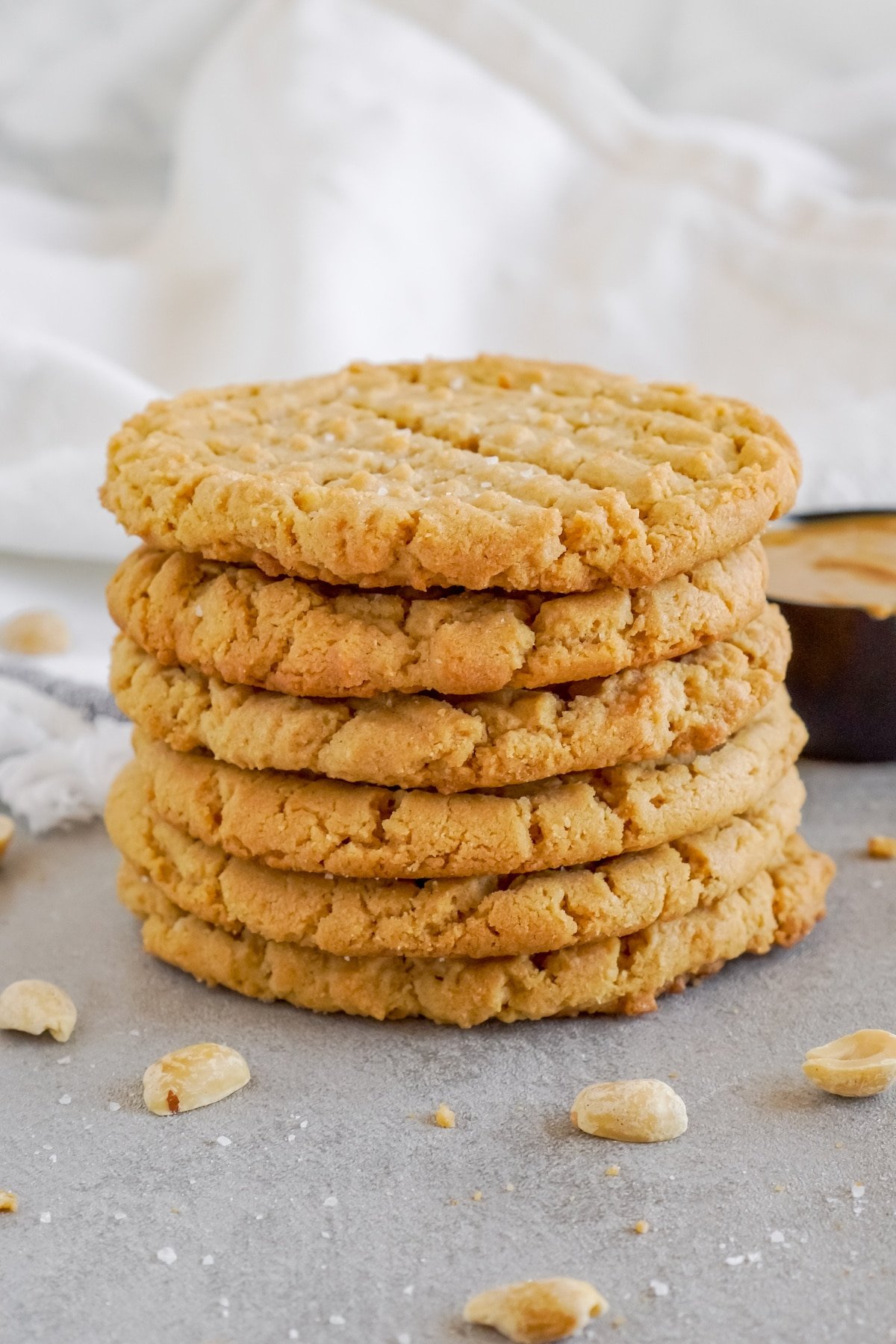 A stack of homemade peanut butter cookies.