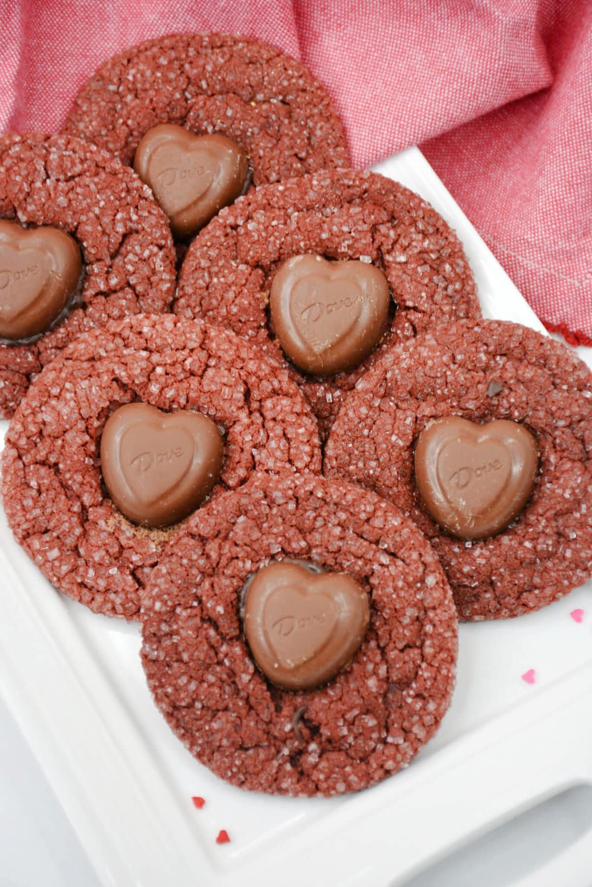 The Red Velvet Cookies with chocolate hearts in the middle.
