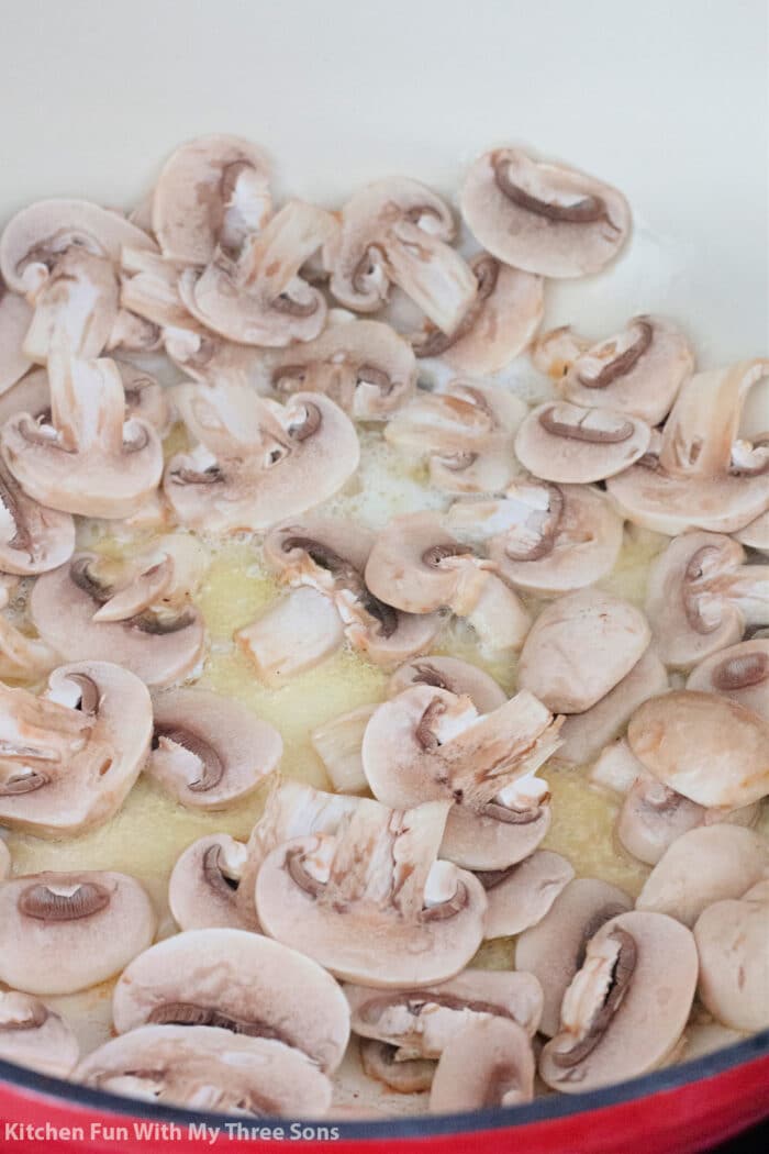 sautéing mushrooms in olive oil.