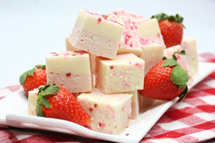 The Strawberry White Fudge on a serving plate.