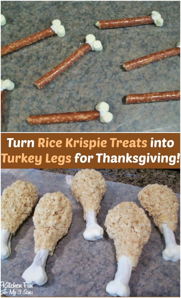 Rice Krispie desserts decorated to look like turkey legs