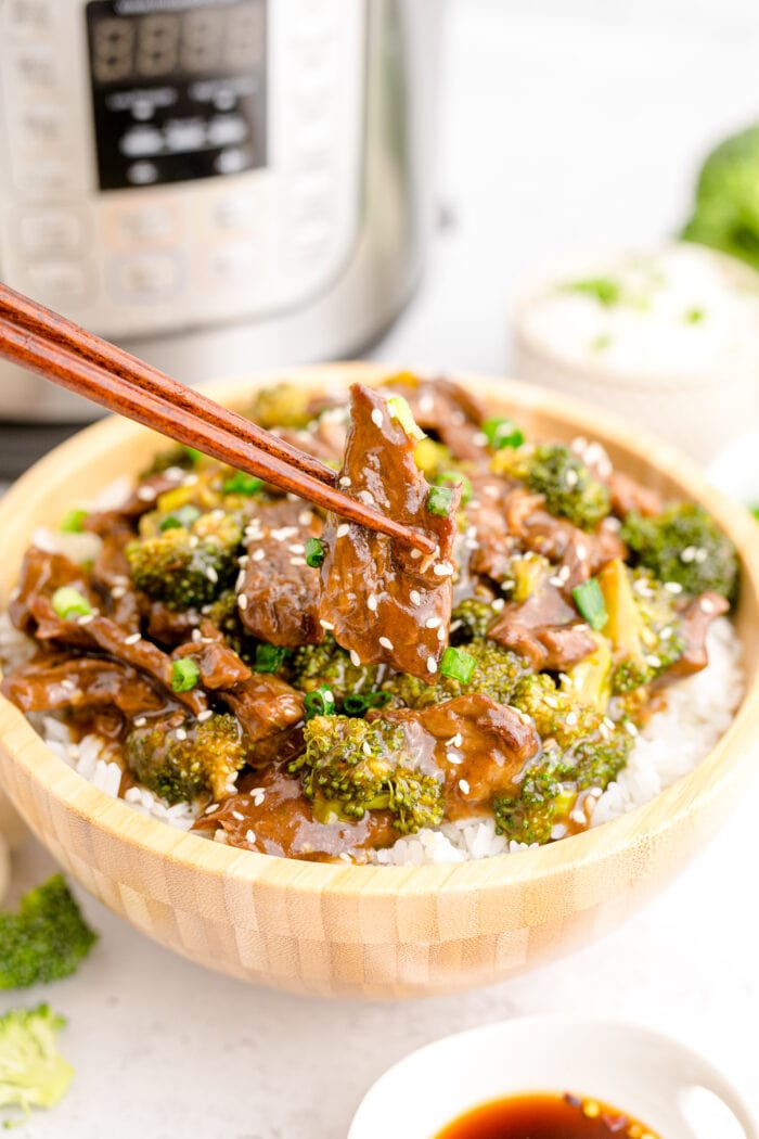 Beef and Broccoli in a bowl.