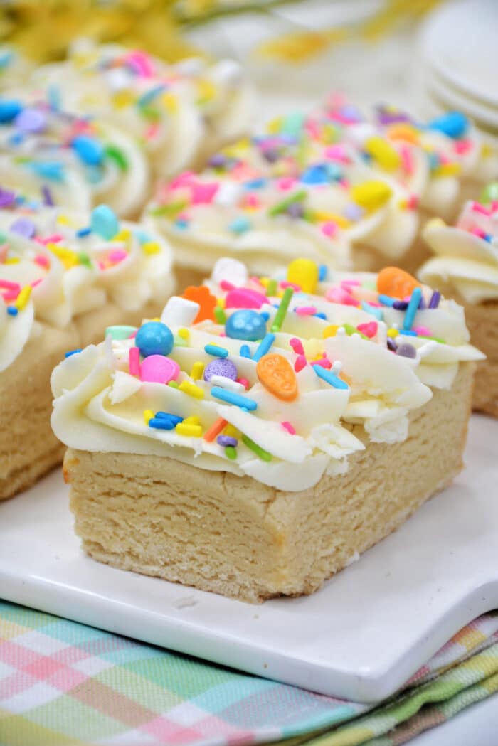 The Frosted Easter Blondies topped with sprinkles.