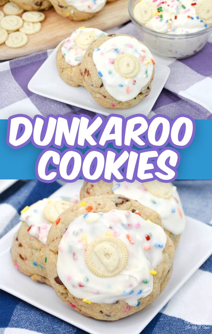 Dunkaroo Cookies are homemade sprinkle cookies inspired by the old childhood classic, Dunkaroo Dip. Make these for a birthday or for a fun sweet treat. #dessert #recipes #cookies