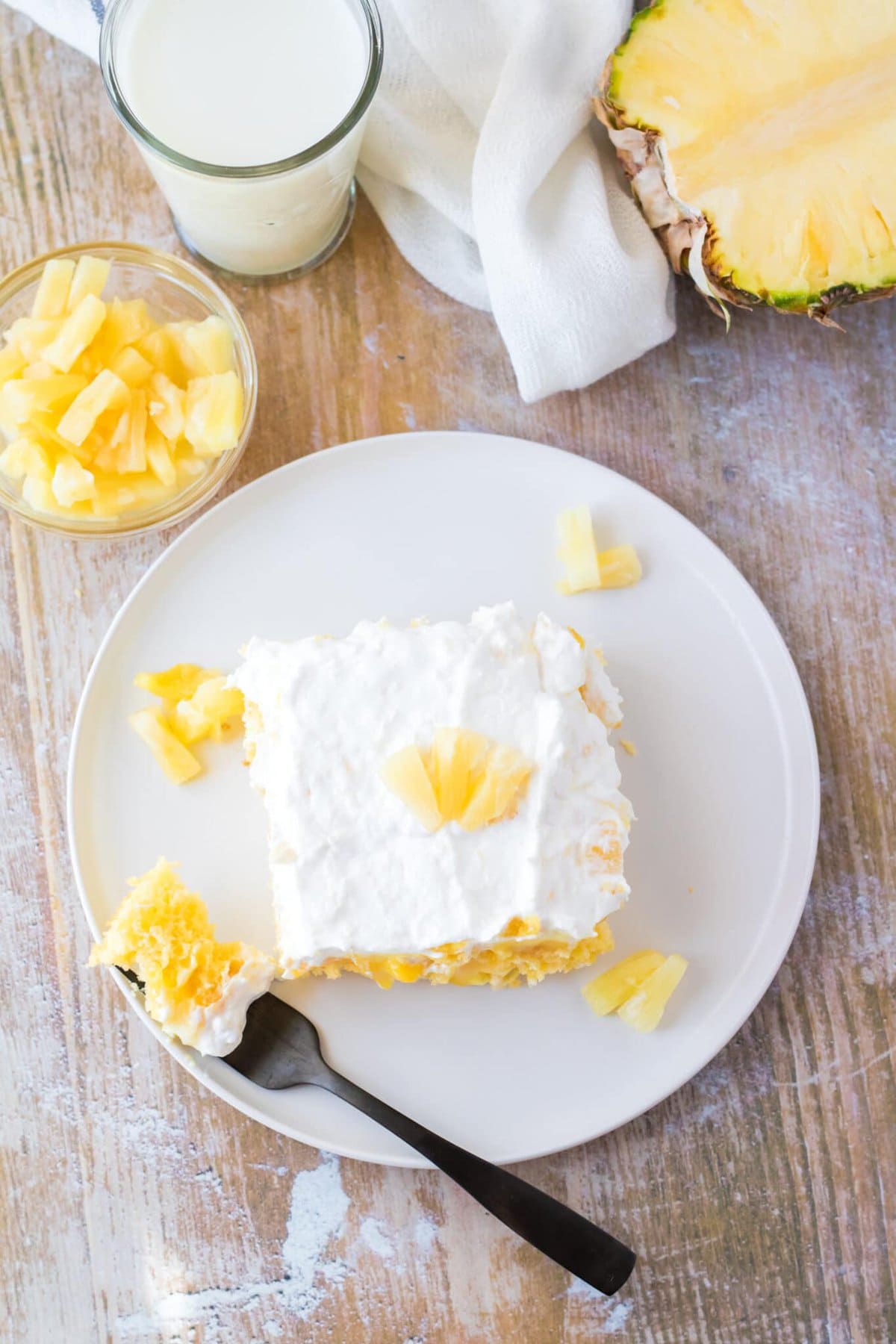 A downward view of the Pineapple Poke Cake.