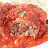 Close up of a stuffed cabbage roll
