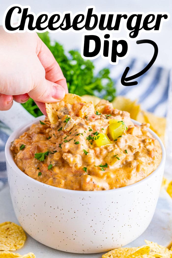 Cheeseburger Dip is a meaty, cheesy, and delicious appetizer or snack. This dip recipe is super simple and easy to make but packs a big flavor punch. #recipes