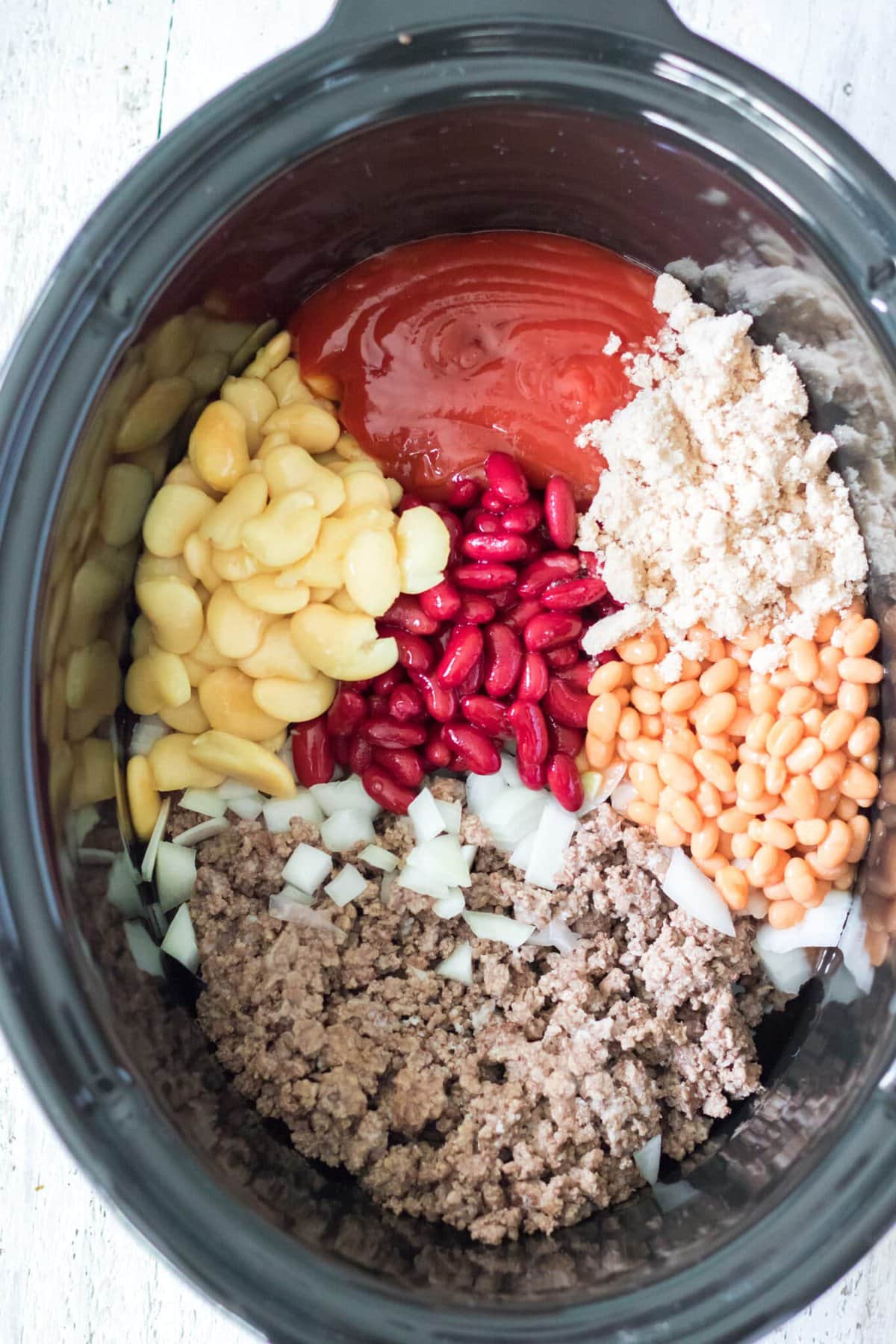 Mixing the ingredients in the crockpot.