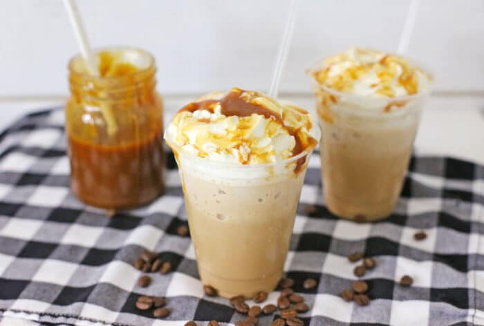 The Frozen Caramel Coffee in a plastic cup.