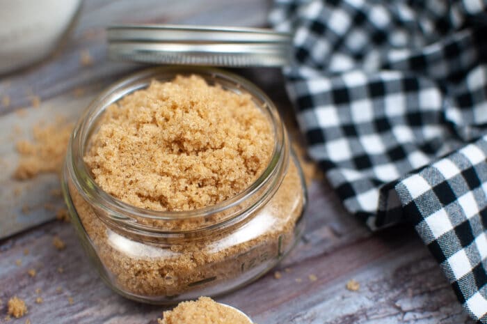 Homemade Brown Sugar on a wooden table.