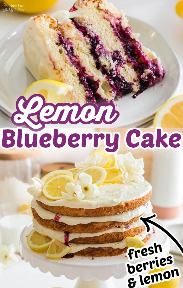 Lemon Blueberry Cake is a delicious layered cake with a blueberry filling and lemon cream cheese frosting.