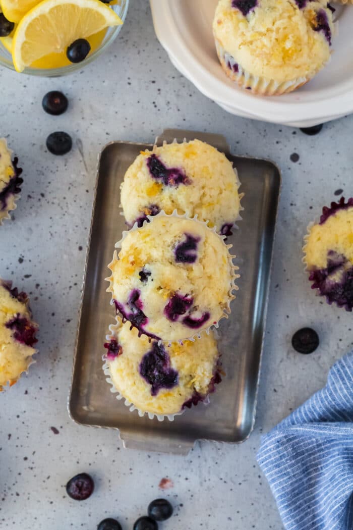 A tray of Lemon Blueberry Muffins.