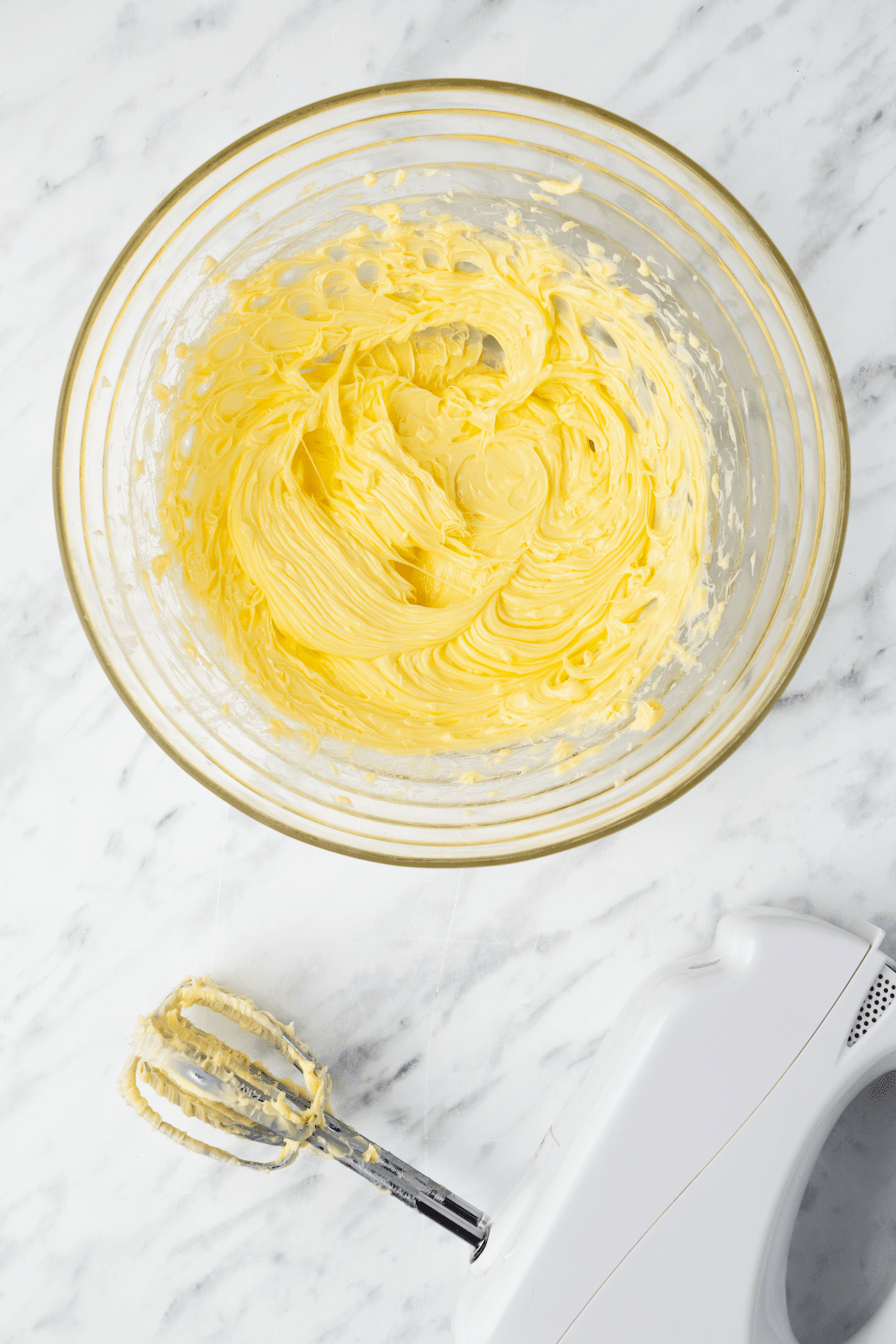 Creamed butter in a mixing bowl