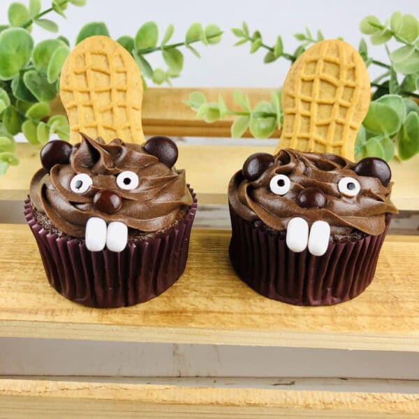 The Beaver Cupcakes on a table.