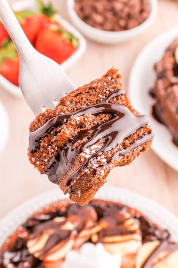 A bite of the Belgian Chocolate Waffles.