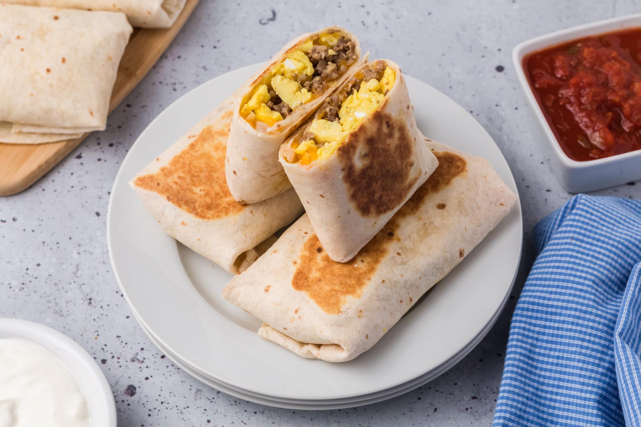 The Breakfast Burritos cut in half.