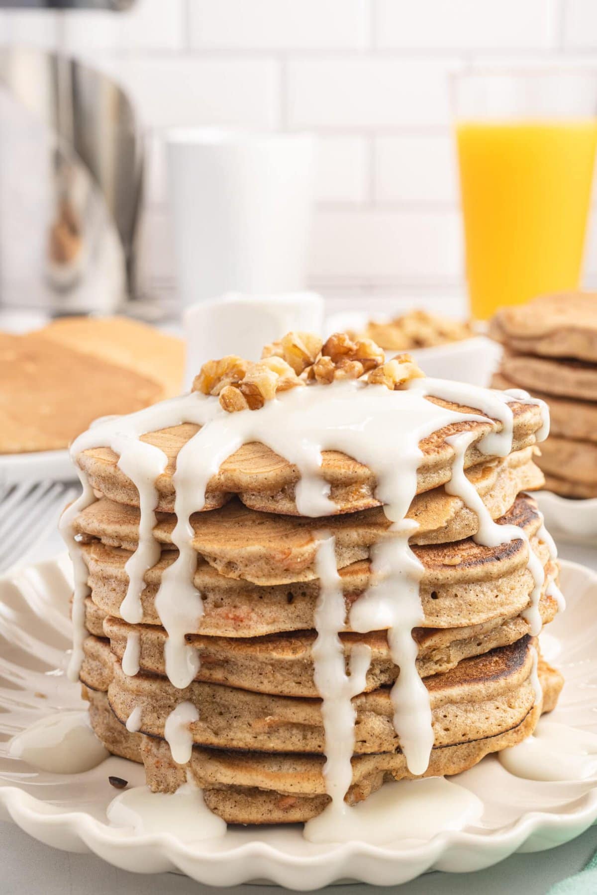 A stacked pile of Carrot Cake Pancakes.