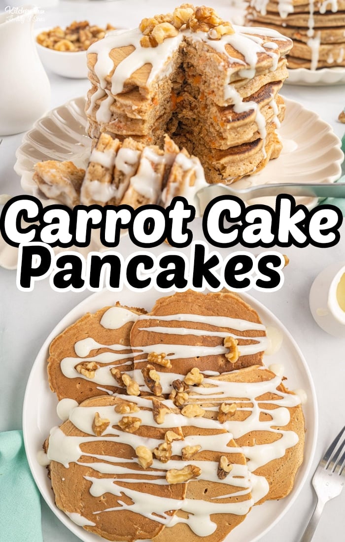 These Carrot Cake Pancakes are thick and fluffy pancakes that taste just like carrot cake and are topped with a delicious cream cheese glaze.
