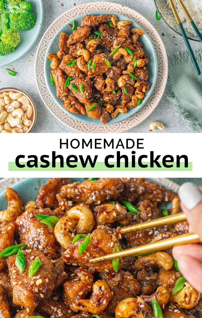 Cashew Chicken is a crispy on the outside and tender on the inside chicken recipe combined with the nutty flavor of cashews in a sweet and savory garlic sauce.