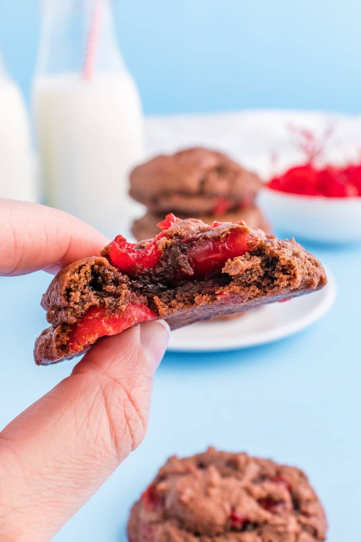 A hand holding the Chocolate Cherry Cookies.
