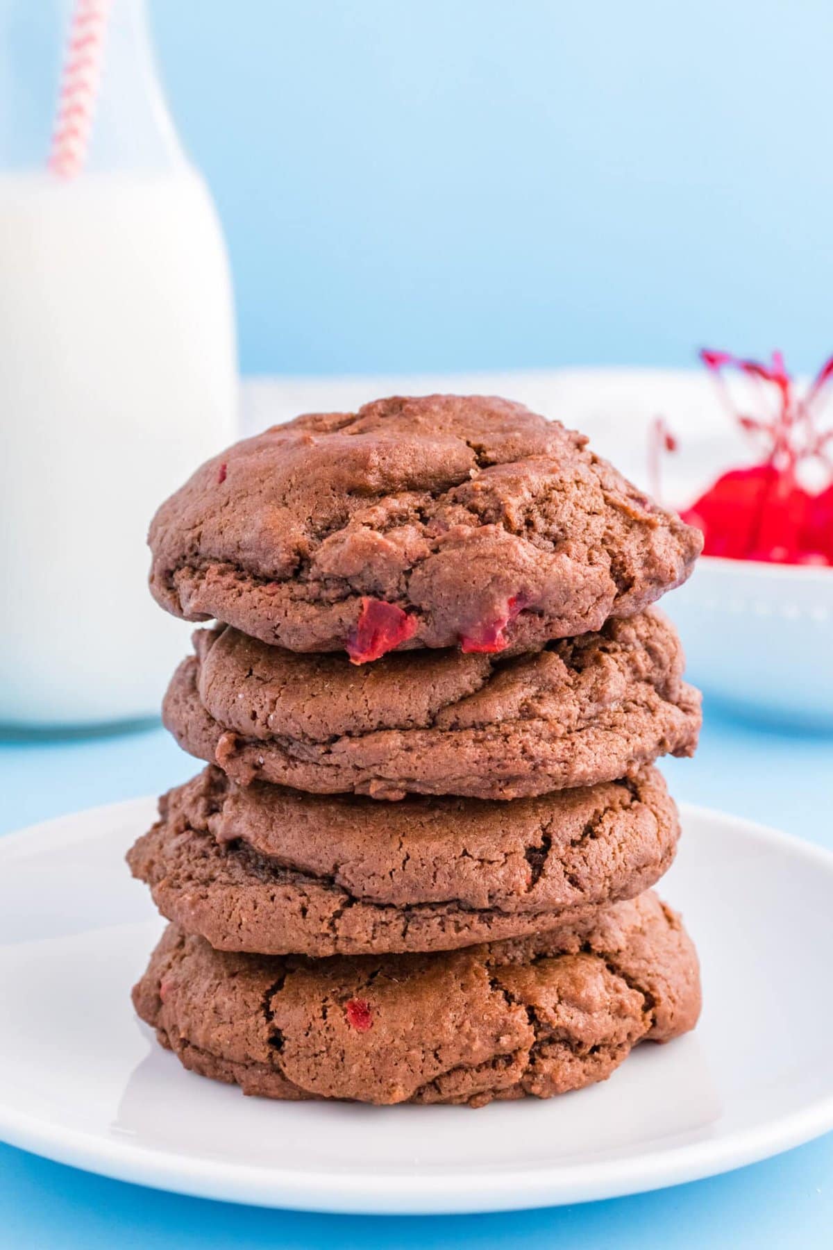 The Chocolate Cherry Cookies stacked on each other.