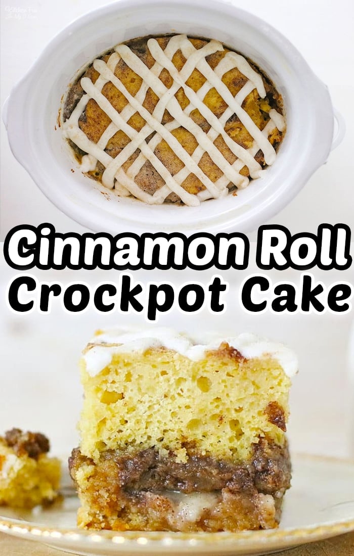 Cinnamon Roll Crockpot Cake is the best breakfast dessert you will ever have! This simple-to-make recipe is a soft and delectable cinnamon roll topped with a gooey and delicious glaze.