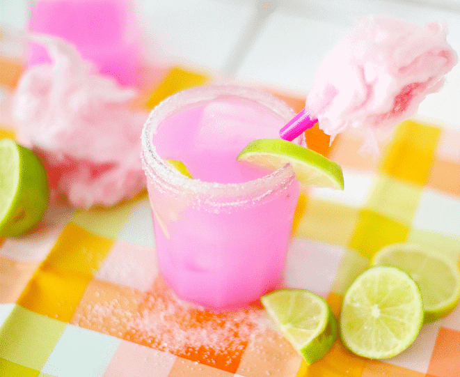 Cotton Candy Margarita garnished with lime.