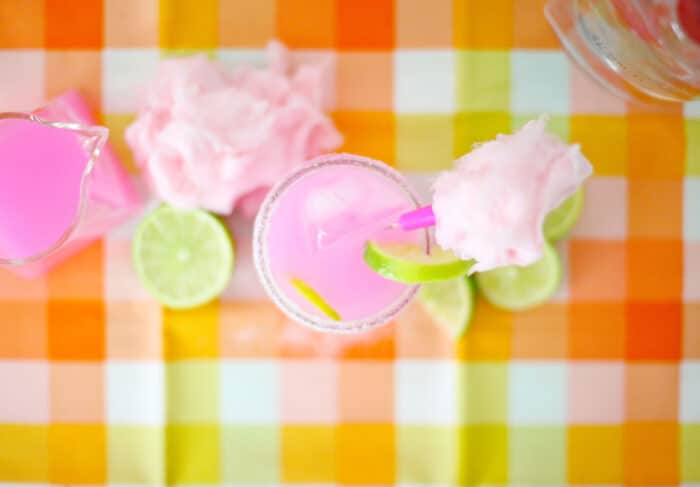Cotton Candy Margarita on a colorful cloth.