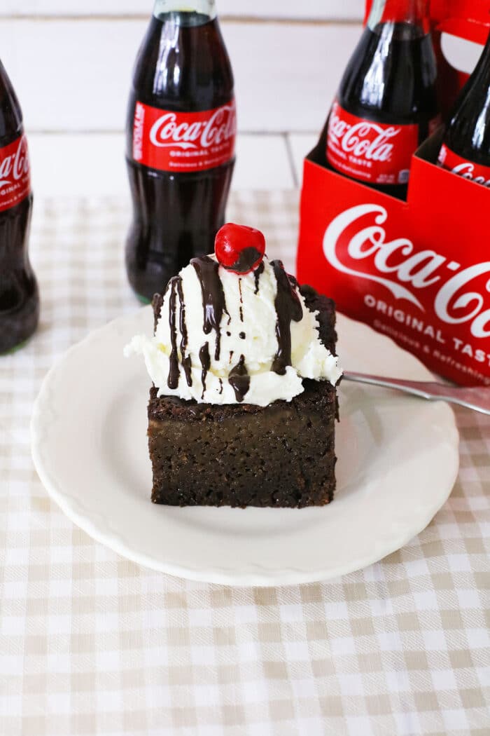 A slice of Coca Cola Cake.
