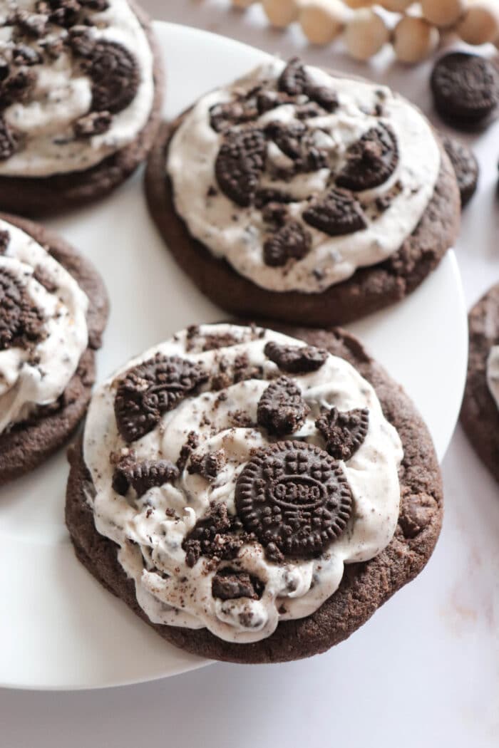 The Oreo Chocolate Chip Cookies on a white plate.