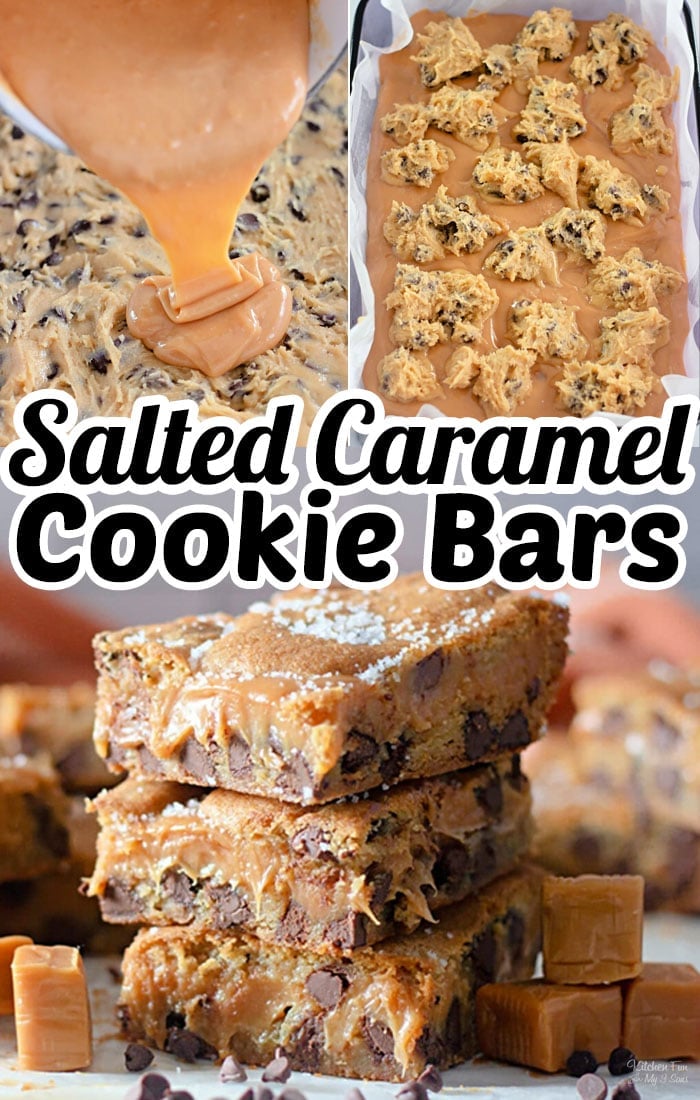 Salted Caramel Chocolate Chip Cookie Bars are an absolutely heavenly treat! Creamy homemade caramel layered into chocolate chip cookie bars.
