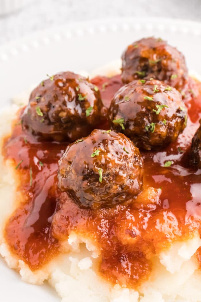 A close up of the Sweet And Sour Meatballs.