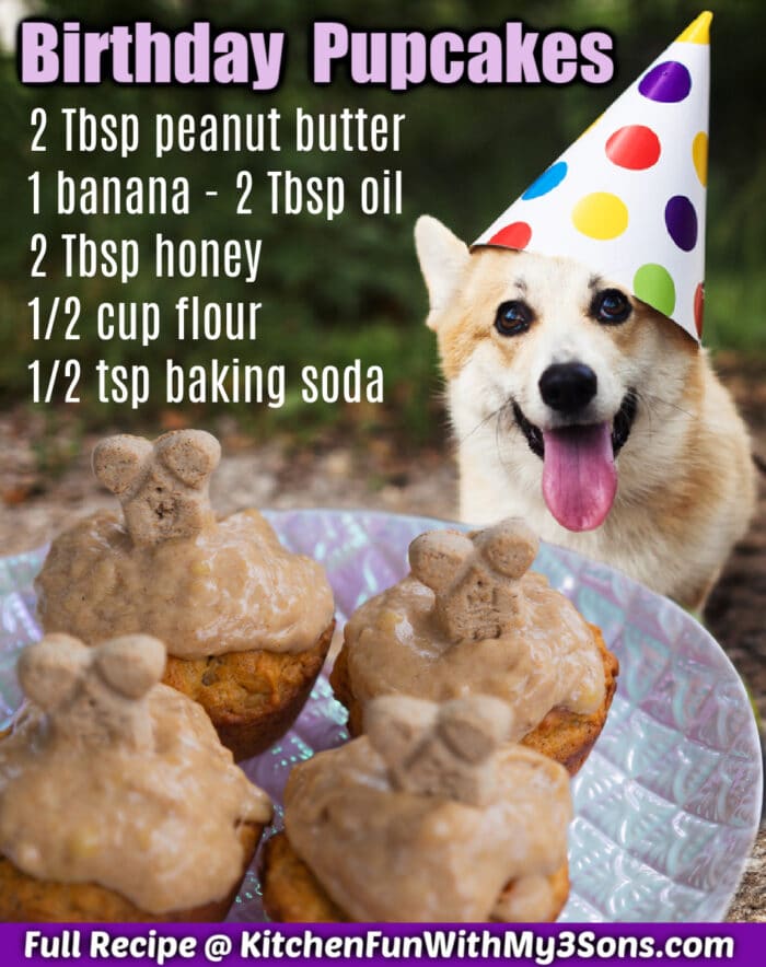 Delicious peanut butter flavored homemade dog cupcakes.