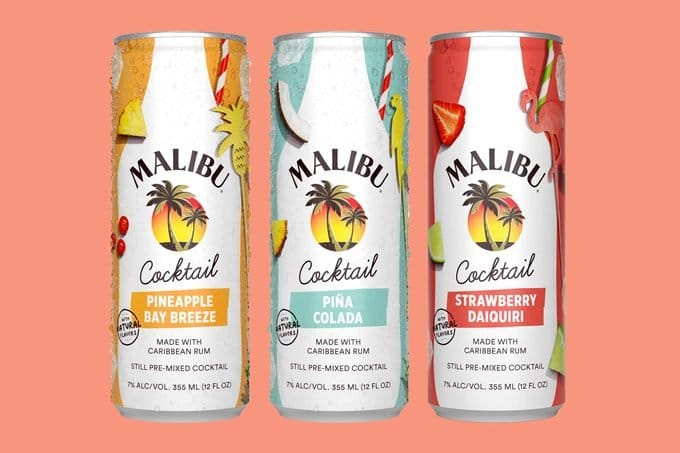 3 cans of Malibu Canned cocktails