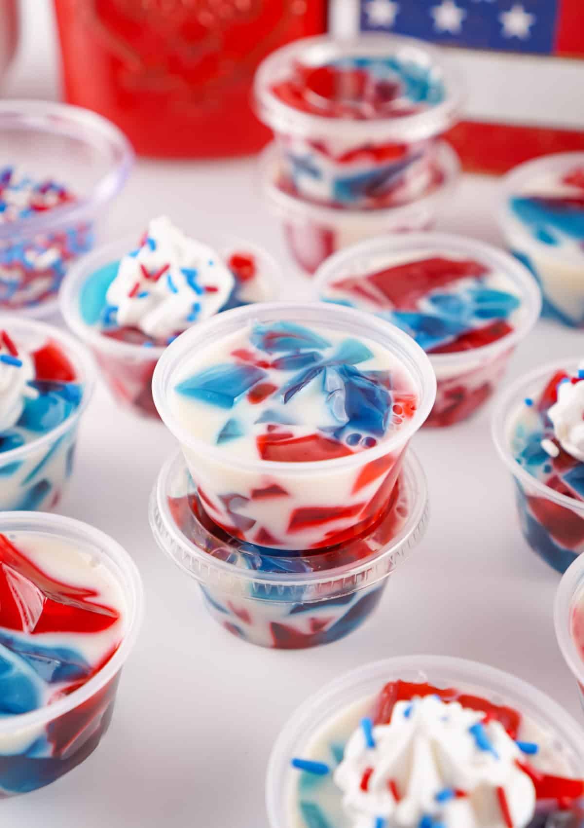 These 4th of July Jello Shots are the ultimate patriotic party treat! 4th of July Stained Glass Jello Shots