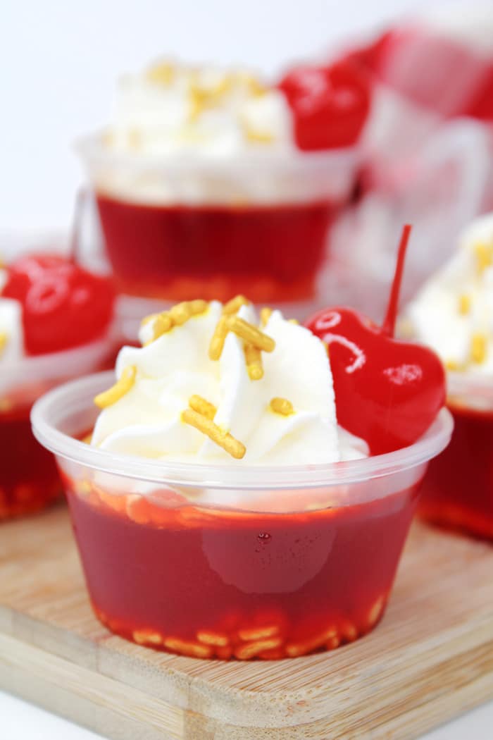 Cherry Jello Shots with whipped cream vodka