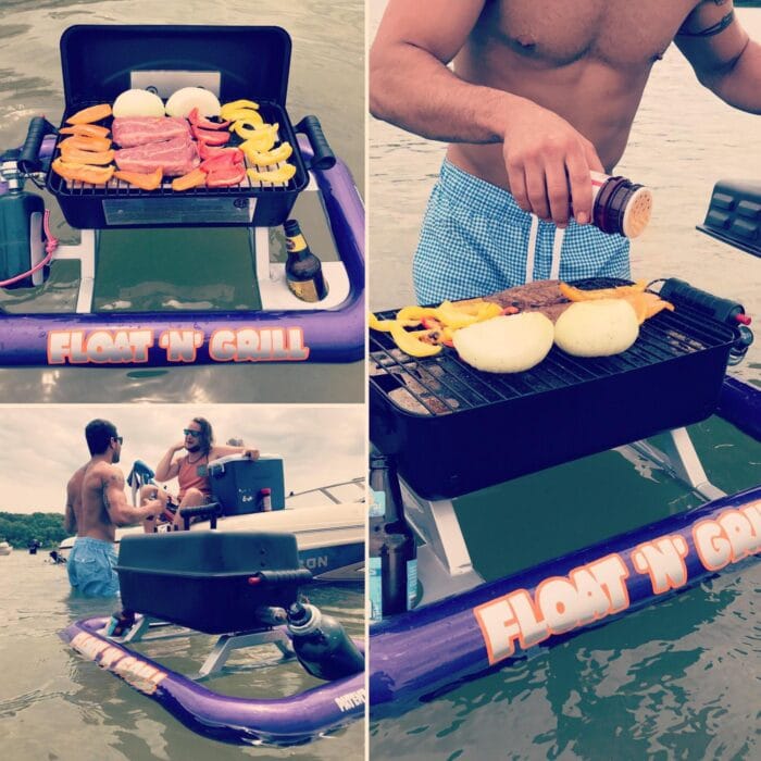 Someone grilling with the Float 'n' Grill