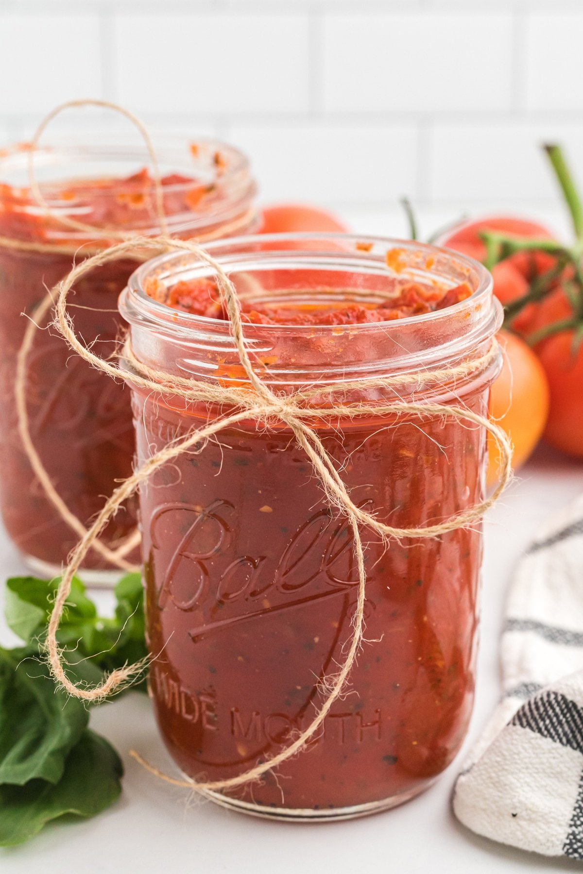 Marinara sauce in a glass jar