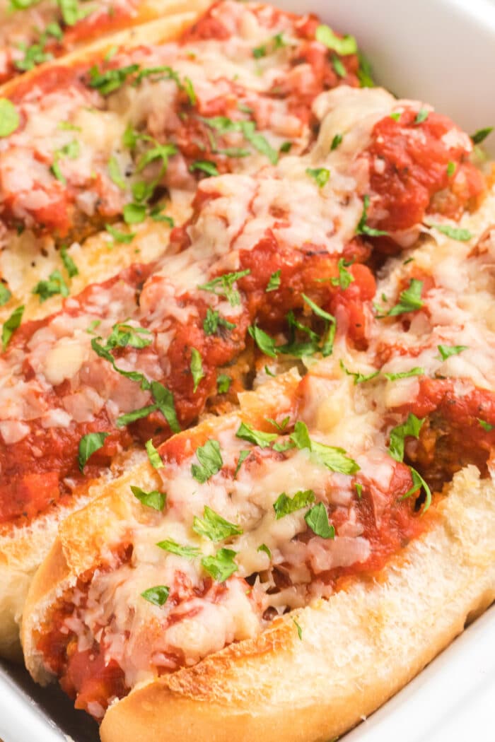 Baked Meatball Subs in pan