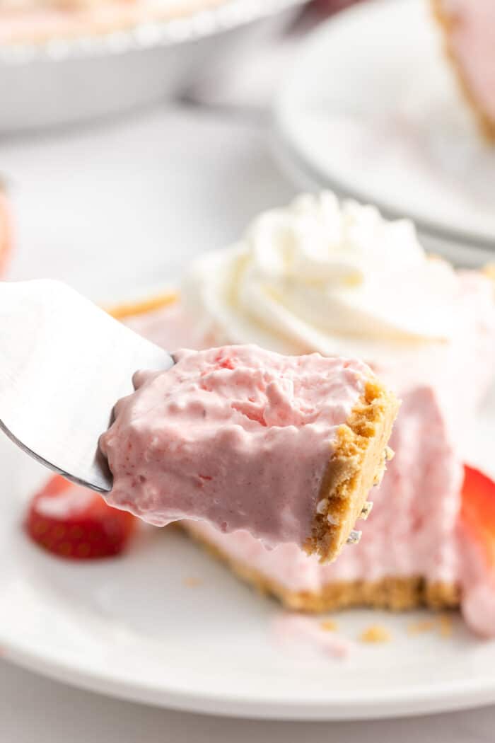 no bake strawberry pie slice on a white plate