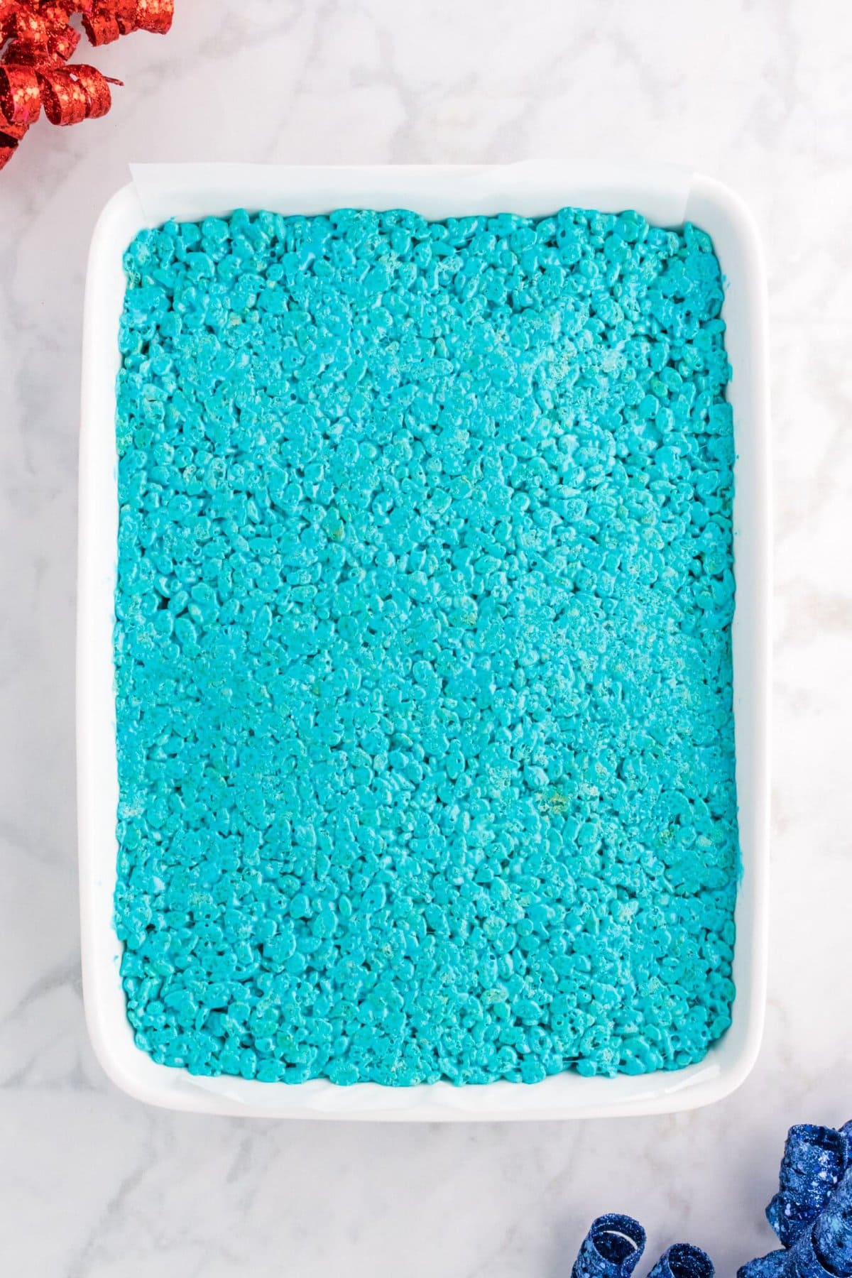 blue layer pressed into pan
