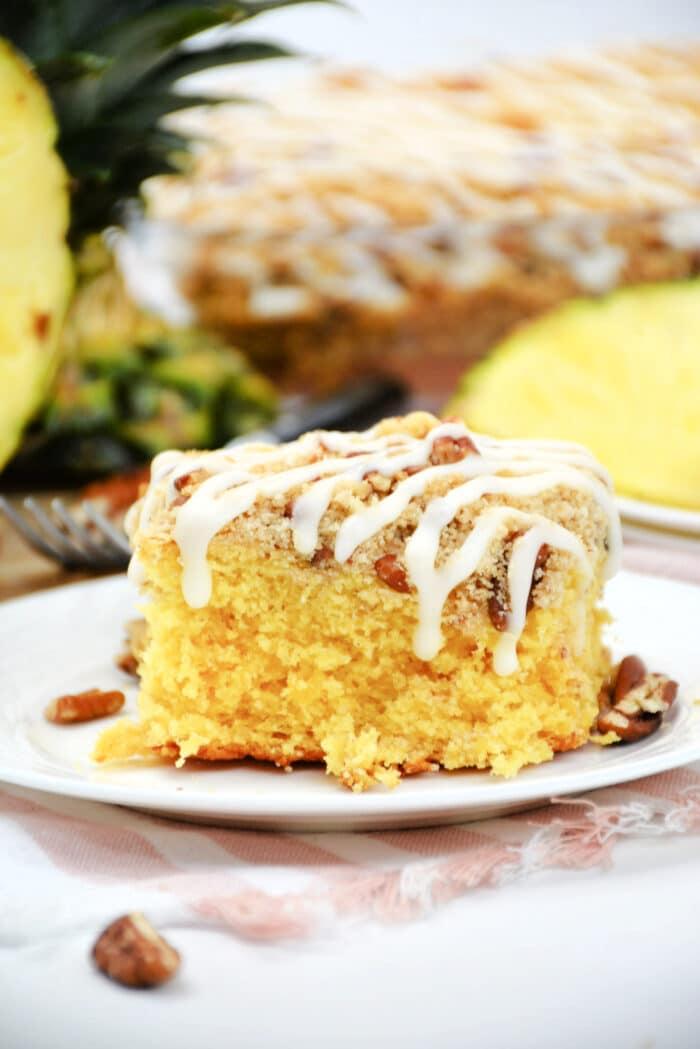 Pineapple Crumb Sheet Cake with a icing drizzle.