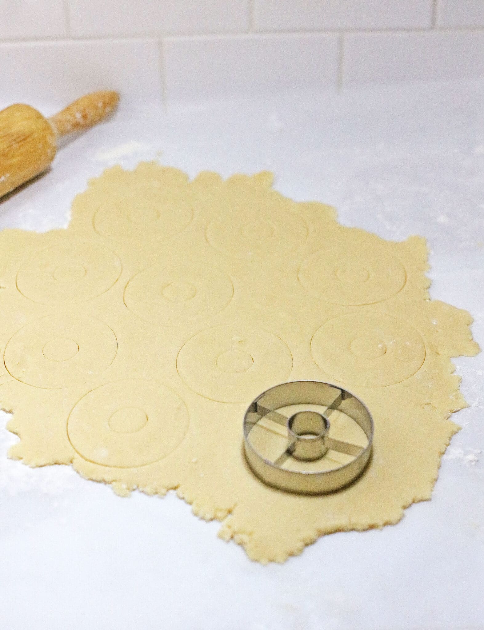 cutting the cookie dough