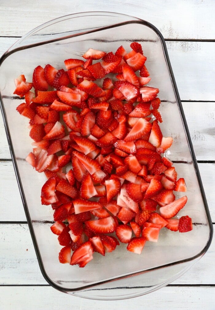 strawberries in a glass pan