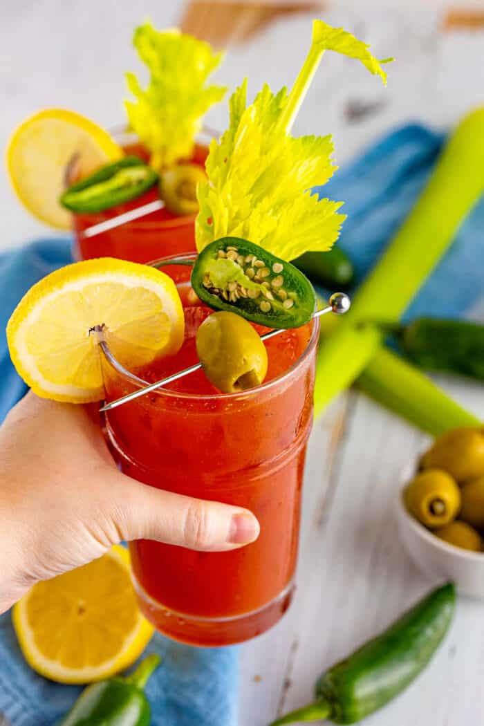 A hand holding the Bloody Mary.