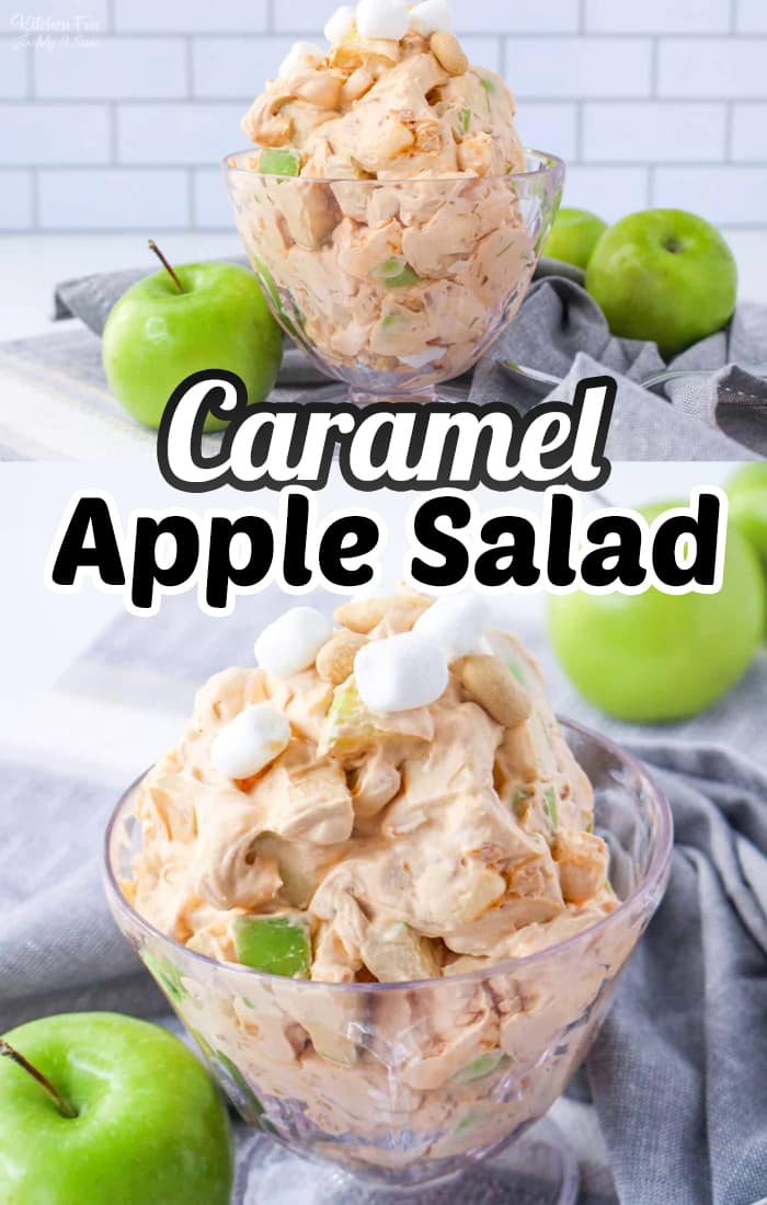 Caramel Apple Salad combines butterscotch pudding, crunchy apples, salted peanuts and a few other ingredients to make a sweet and salty dessert salad.