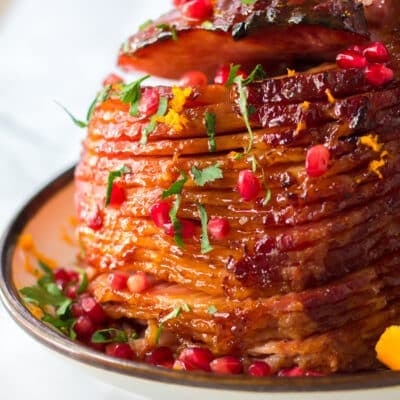 Christmas Ham on a white table.